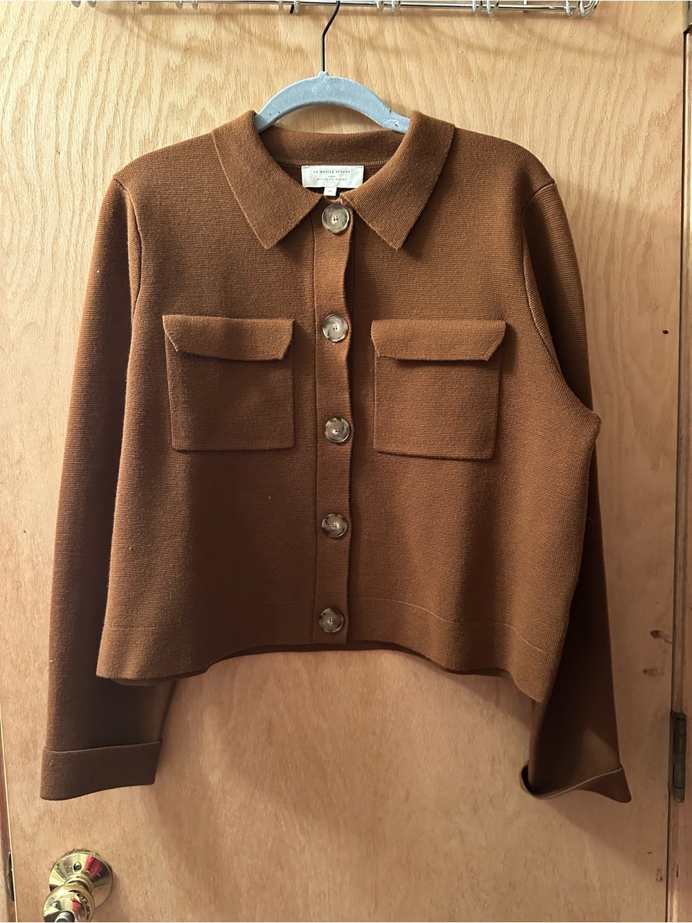 Sezane Brown Button-Down Cropped Shirt Jacket